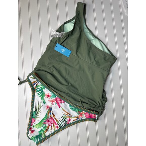 NWT Cupshe Two Piece Swimsuit Bikini One Shoulder Ruched Swim BUNDLE Size M - Picture 5 of 8